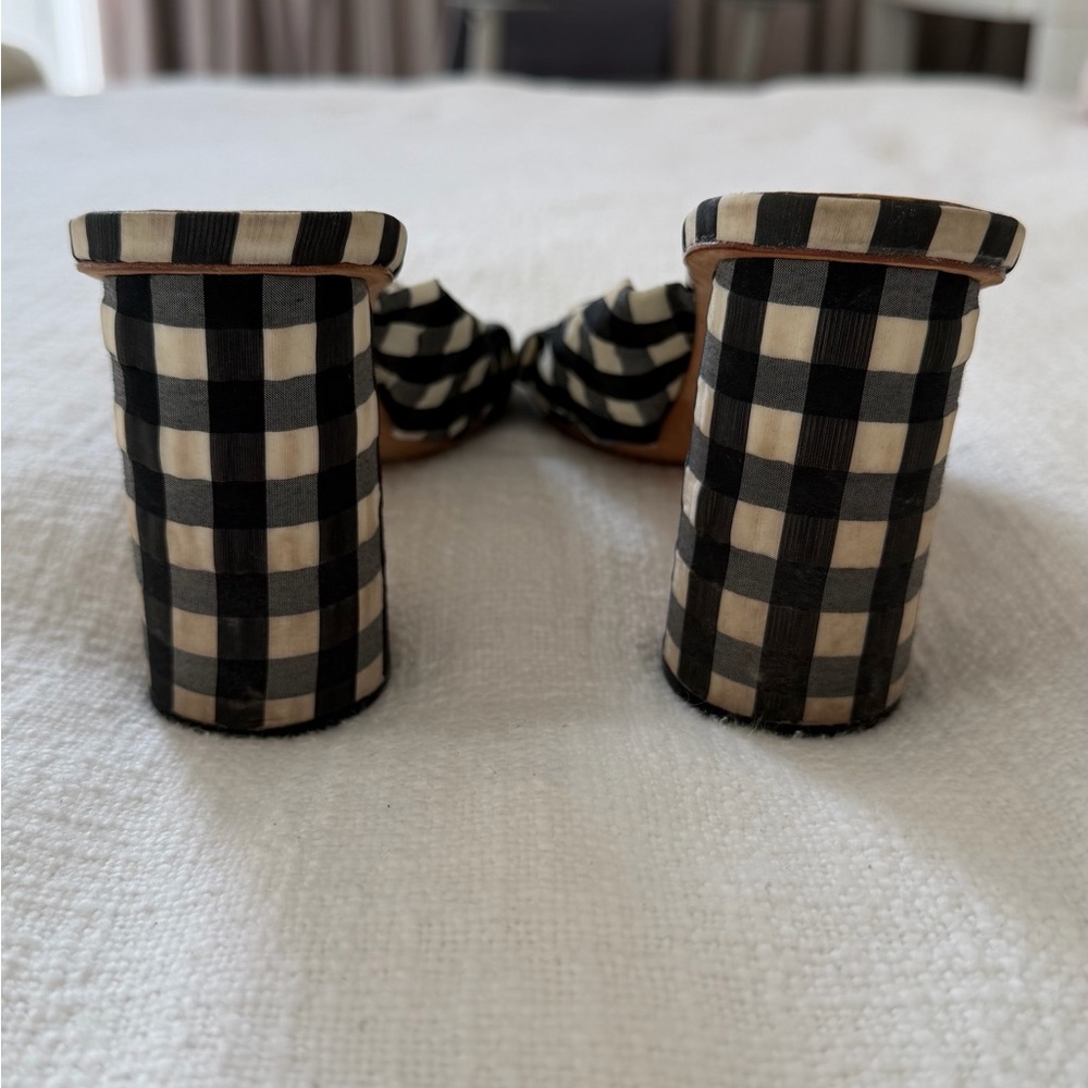 Loeffler Randall Black & Cream Gingham Knot Slide Mules - Picture 2 of 4